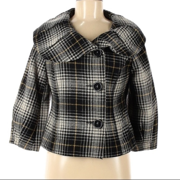 Mossimo Plaid Cropped Oversized Collar retro 60s glam day jacket medium - Picture 1 of 5